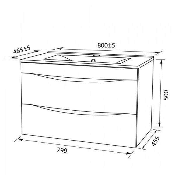 Тумба с раковиной подвесная IDDIS Cloud CLO80W0i95K 80 см с двумя ящиками (детальная фотография), нет в наличии