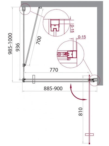Душевой уголок Belbagno Marmi 90x100 см стекло прозрачное MARMI-AH-1-90/100-C-Cr (детальная фотография), прямоугольные