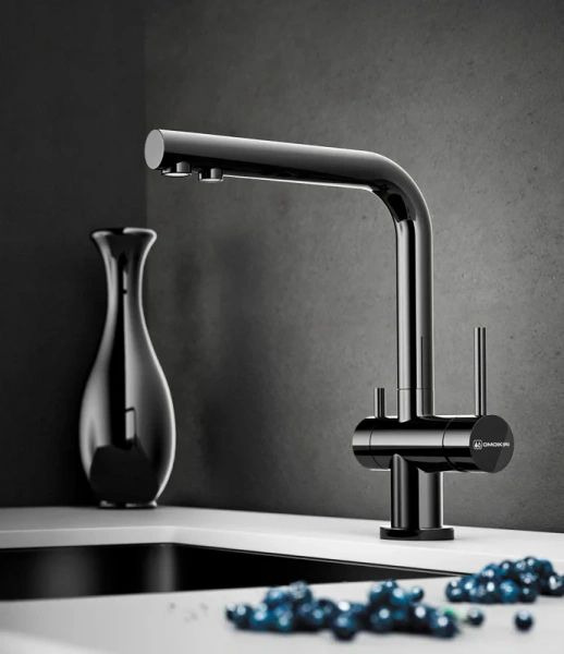 Смеситель для кухни Omoikiri Nagano-GM + Pure drop Lite вороненая сталь 4179.8028 (детальная фотография), современные, hi-tech