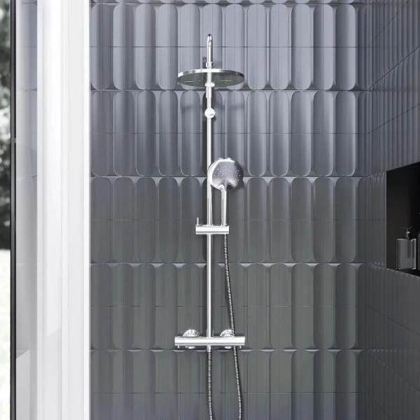 Душевая стойка Damixa Jupiter 977800 с термостатом (детальная фотография), с тропическим душем