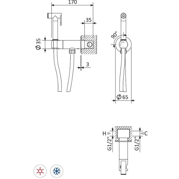 Гигиенический душ со смесителем Cezares Leaf sunrise LEAF-DIF-SR (детальная фотография), для туалета