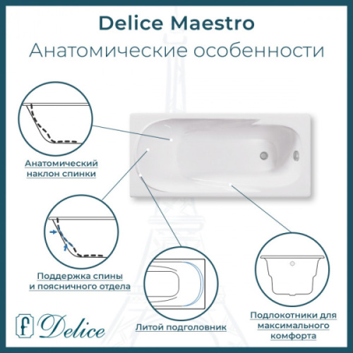 Ванна чугунная Delice Maestro 200х85 см с отверстиями под ручки DLR230646R-AS (детальная фотография), современныe, hi-tech