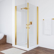 Душевой уголок профиль золотой стекло прозрачное Vegas-glass