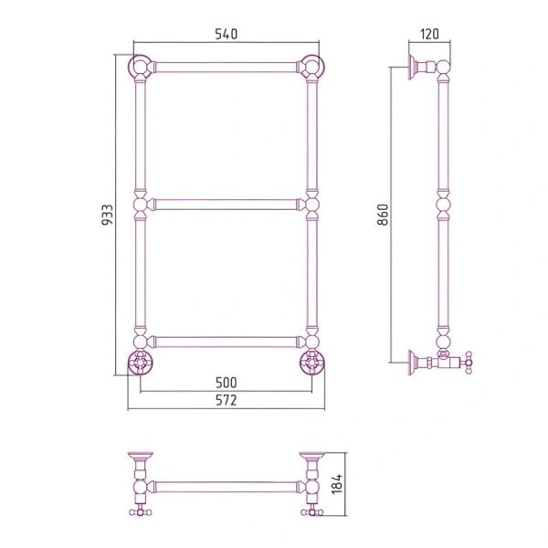 Полотенцесушитель водяной Сунержа Ренессанс 50х86 см сатин 071-0280-8650 (детальная фотография), классические, ретро
