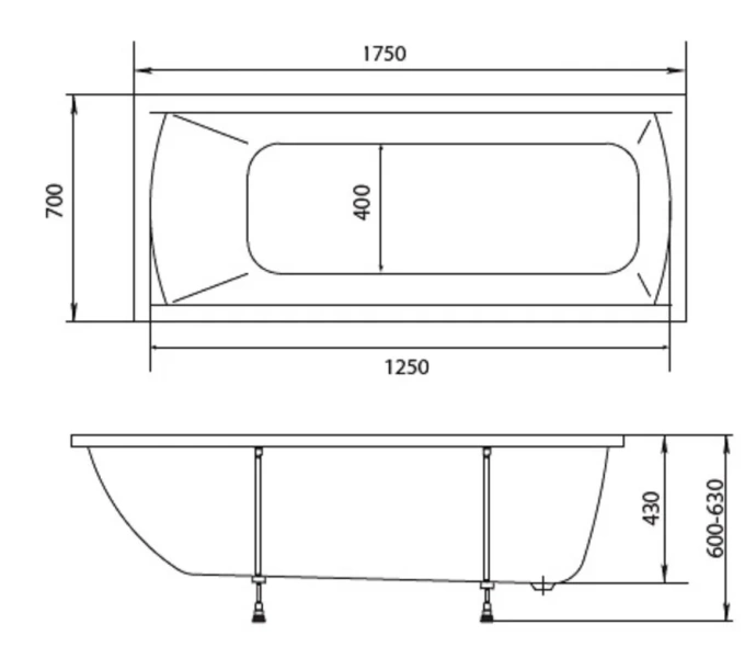 Ванна акриловая Creto Modalia 9-17570, 175 x 70, белый (детальная фотография), акриловые