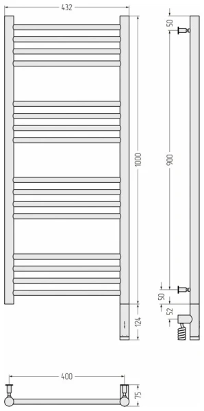 Полотенцесушитель электрический Сунержа Богема 3.0 40х100 см черный матовый 31-5805-1040 (детальная фотография), черный