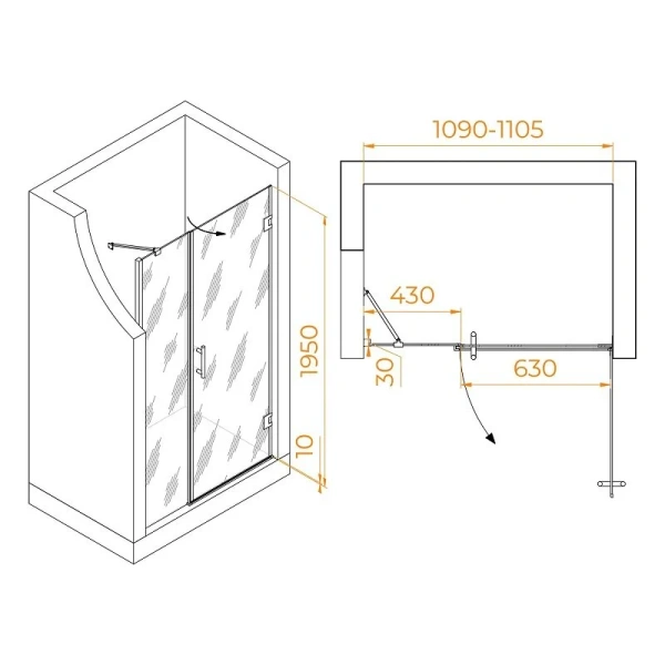 Душевая дверь в нишу RGW Hotel HO-012B 110 см профиль черный 350601211-14 (детальная фотография)