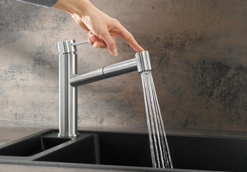 Смеситель для кухни Blanco Ambis-S нержавеющая сталь 523119 (детальная фотография), на мойку, на столешницу