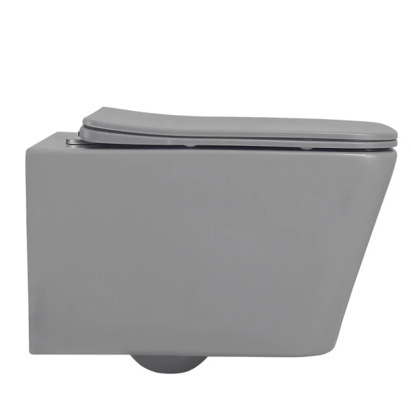 Унитаз подвесной Abber Rechteck серый матовый AC1201MG (детальная фотография), безободковые, сиденье с микролифтом , с антивсплеском