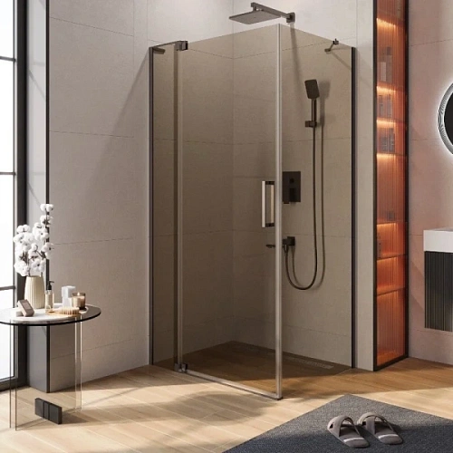 Душевой уголок Cezares Slider 110х80 см стекло бронзовое профиль оружейная сталь - фото 9