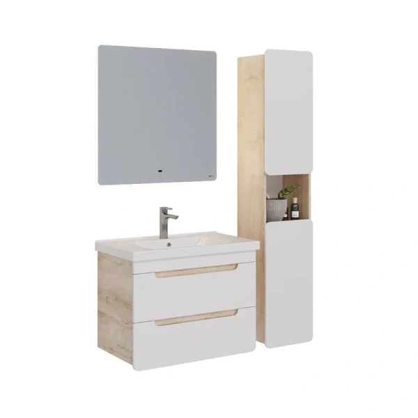 Тумба под раковину подвесная Lemark Olivia 80 см белый глянец/дуб кантри LM08OL80T (детальная фотография) index_1