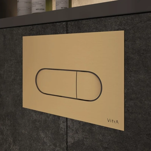 Клавиша смыва VitrA Root Round шлифованное золото 740-2225 (детальная фотография), слив эконом-стандарт с двумя клавишами