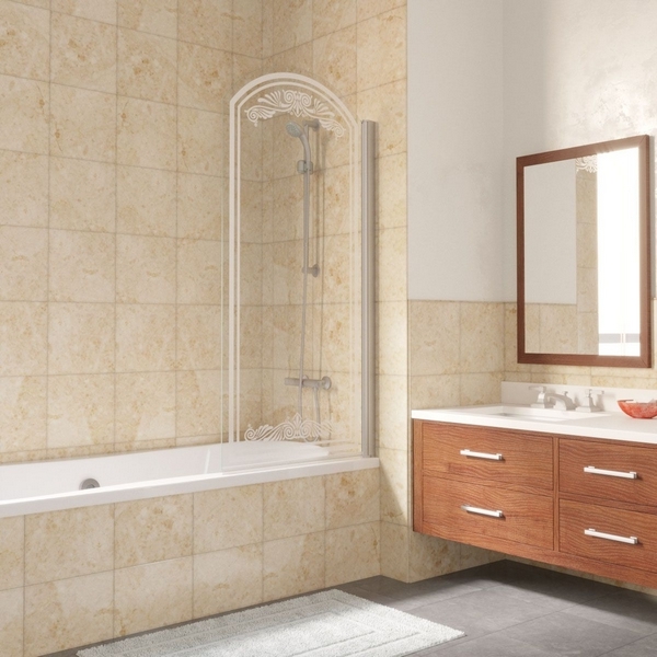 Душевая шторка на ванную стекло стекло прозрачное рисунок матовый Vegas-glass EV arc 0075 B2 R (детальная фотография)