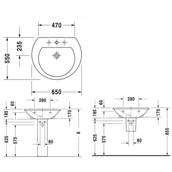 Раковина 650х540 мм Duravit Darling New 2621650000 (детальная фотография), подвесные