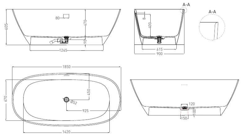 Ванна из искусственного камня Salini Sofia 185x90 см белая глянцевая 102519G (детальная фотография), искусственный камень