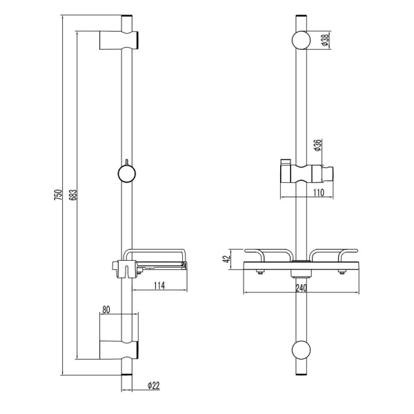 Штанга для душа Lemark графит LM3775GM (детальная фотография), штанги для душа