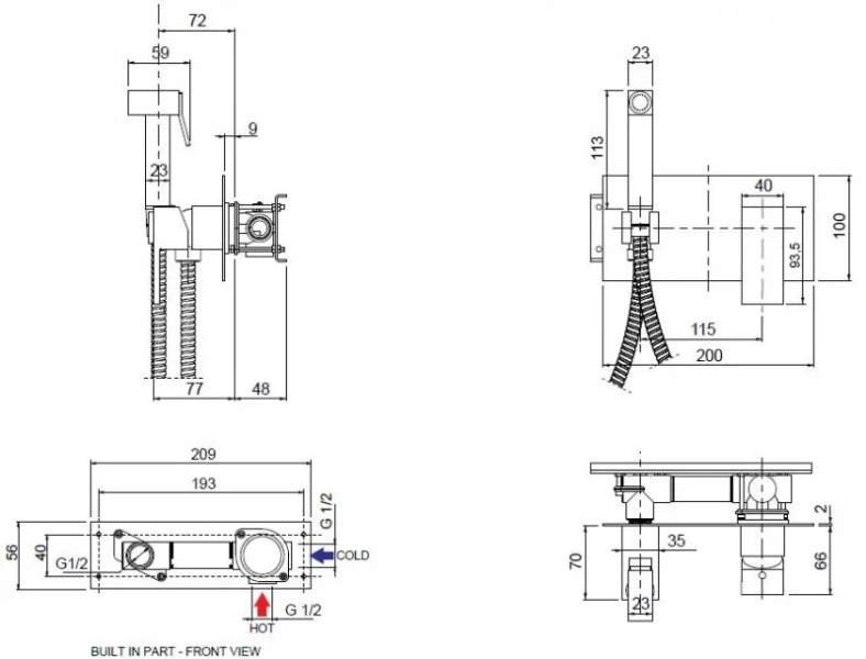 Гигиенический душ со смесителем Cezares Unika золото UNIKA-DIF-03/24 (детальная фотография), для туалета