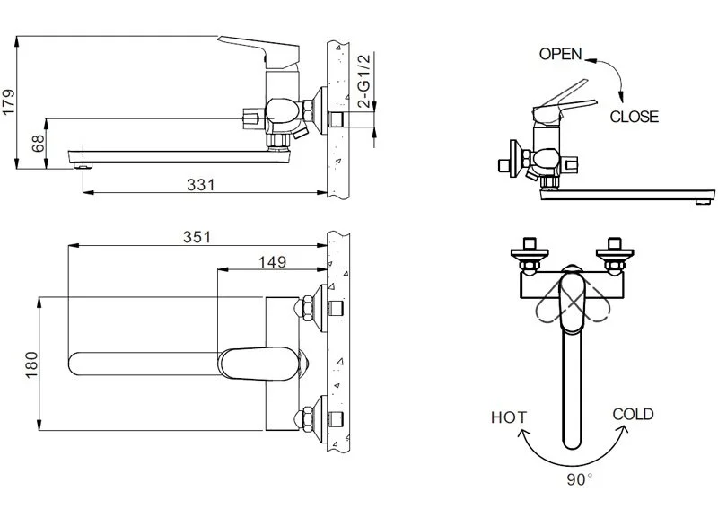 Смеситель для ванны Bravat Pure F6105161C-01A (детальная фотография), для ванны