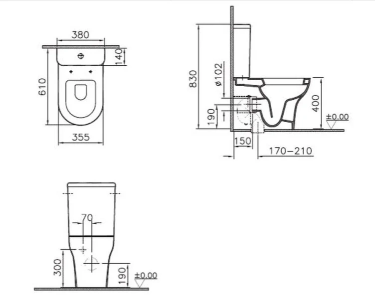 Унитаз с бачком пристенный сиденье стандартное, VitrA Zentrum, белый 9012B003-7201 (детальная фотография), с бачком