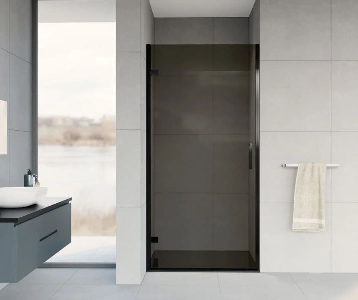 Душевая дверь в нишу Vincea Flex 90 см профиль черный, стекло тонированное VDP-1F900CGB (детальная фотография), 90 см