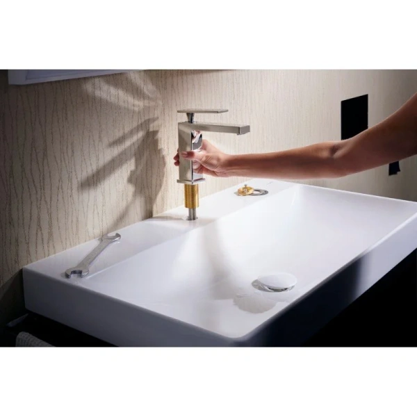 Смеситель для раковины Hansgrohe Tecturis E хром 73011000 (детальная фотография), с коротким изливом