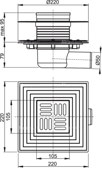 Душевой трап Alcaplast 10 см с боковой подводкой APV1324 (детальная фотография), душевой трап