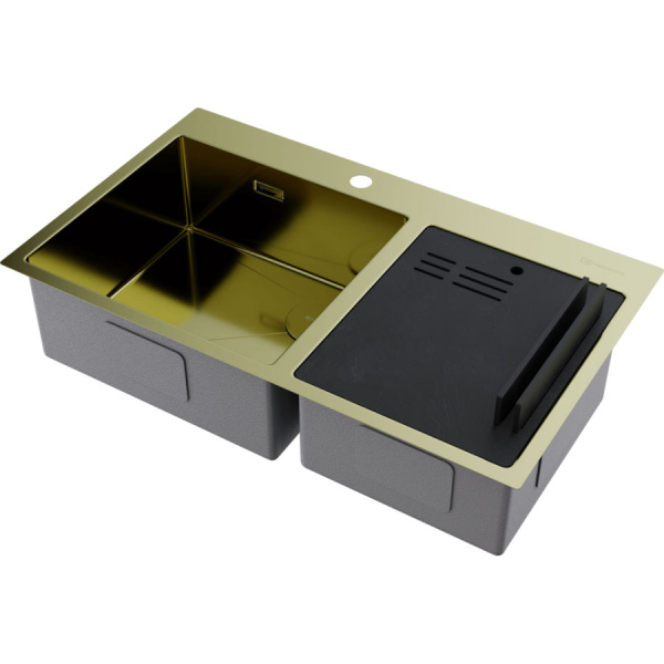 Мойка для кухни Omoikiri Akisame 86-2 Side LG 86 см светлое золото 4997048 (детальная фотография), врезные