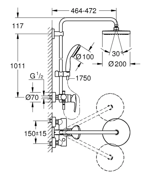 Душевая стойка Grohe New Tempesta хром 26244001 (детальная фотография), современные, hi-tech