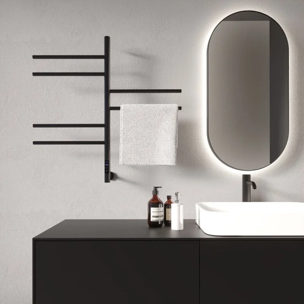 Полотенцесушитель электрический Vincea 43х80 см черный VTD-1S2CBE (детальная фотография), е образные, вертикальные