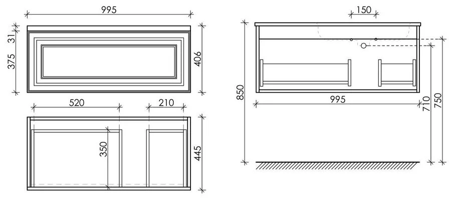 Тумба с раковиной подвесная Sancos Very VR100 см с ящиком (детальная фотография), современная, hi-tech
