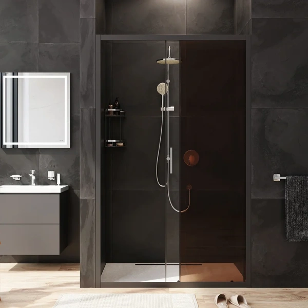 Душевая дверь в нишу AM.PM Gem Solo 120 см профиль черный стекло бронза W90G-120-1-195BBr (детальная фотография), современные, hi-tech