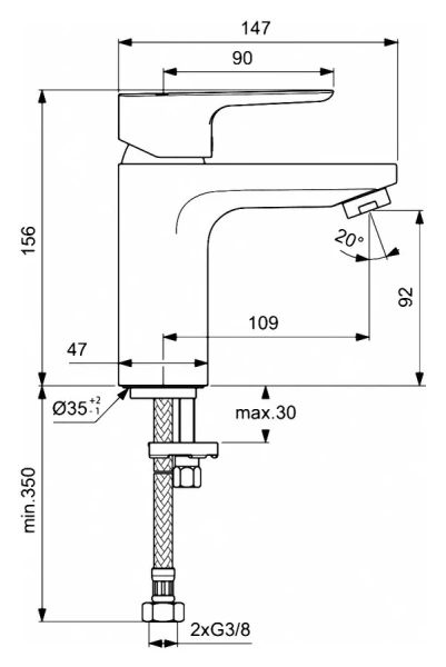 Смеситель для раковины Ideal Standard Ceraplan III Slim хром BC567AA (детальная фотография), для раковины