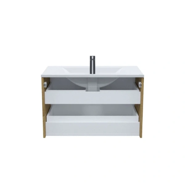 Тумба с раковиной подвесная IDDIS Bild 80 см с ящиками дуб светлый BIL80V0i95K (детальная фотография), под дерево