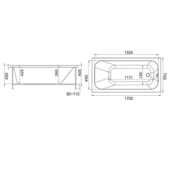 Ванна акриловая Jacob Delafon Trocadero E6D353RU-00, 170 х 70 см, цвет белый, каркас в подарок (детальная фотография), акриловые