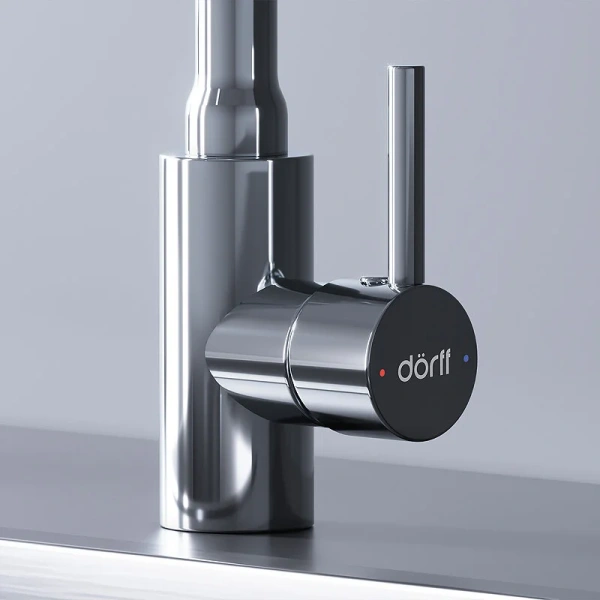Смеситель для кухни Dorff Logic хром/черный D3007622 (детальная фотография), с поворотным изливом, с гибким изливом