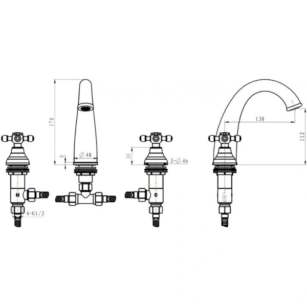 Смеситель для раковины Boheme Royal Cristal золото/черный 297-Royal/CRST-black (детальная фотография), для раковины