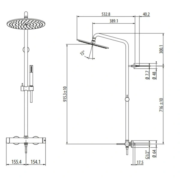 Душевая стойка Gattoni Circle Two 9195/PD без излива (детальная фотография), современные, hi-tech