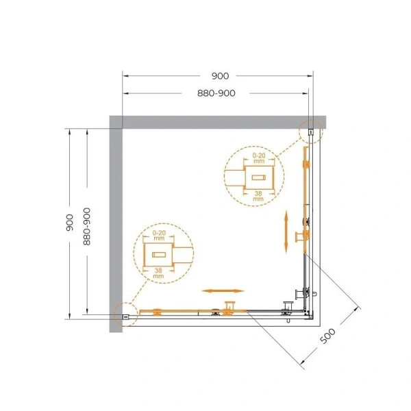 Душевой уголок Cezares Relax 90x90 см профиль оружейная сталь стекло прозрачное RELAX-304-A-2-90-C-GM (детальная фотография), квадратные