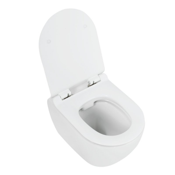 Унитаз подвесной Cezares Stylus безободковый CZR-513-TH-R/CZR-2011-SC (детальная фотография), недорогие, безободковые, сиденье с микролифтом , с антивсплеском