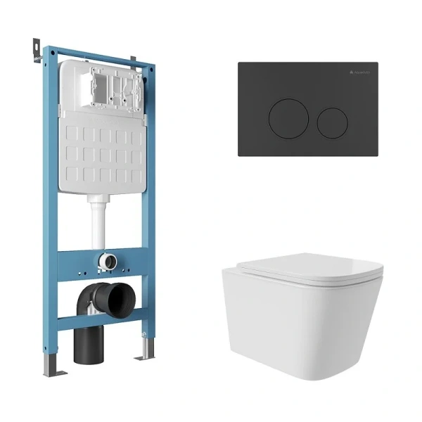 Унитаз с инсталляцией Aqueduto MACIO Plus клавиша черная матовая AQDS147T (детальная фотография)