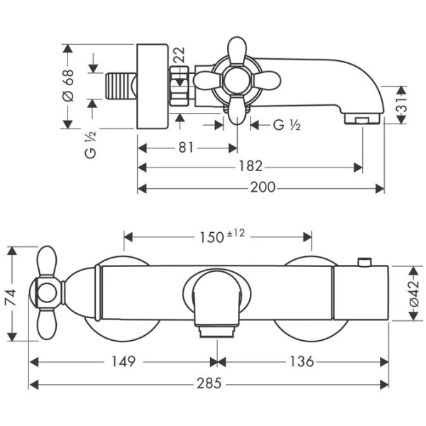Смеситель для ванны термостатический Axor Carlton 17241 (детальная фотография), для ванны