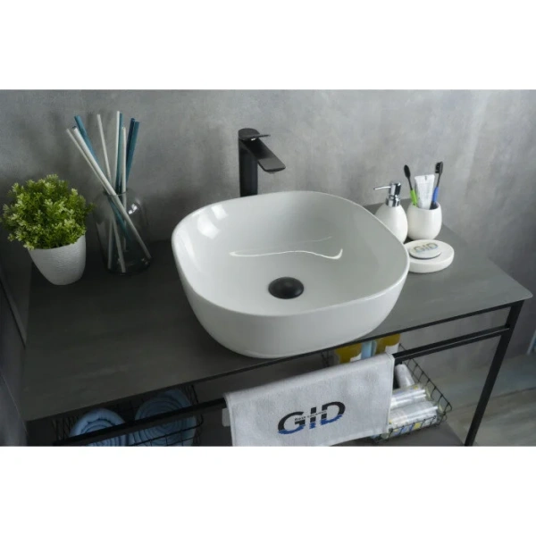 Раковина GID Geometrico D1301 43 см белая 51180 (детальная фотография), в форме чаши, квадратная