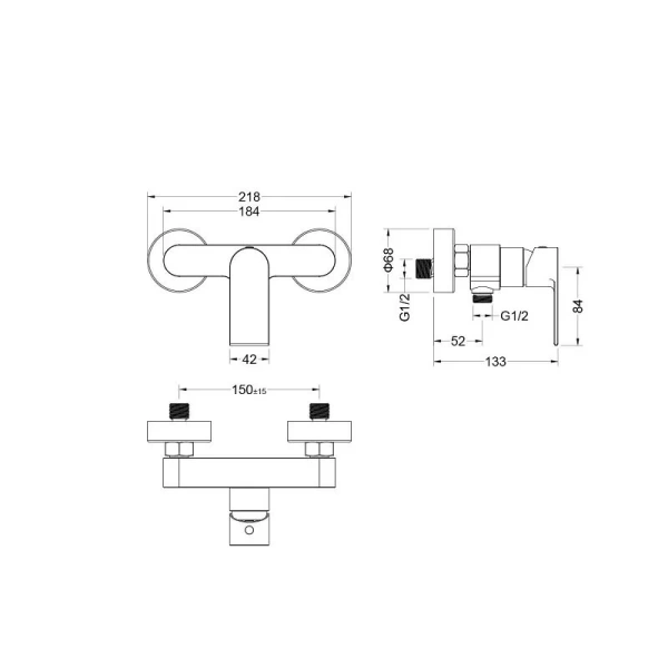 Душевой комплект Акватек Лира черный матовый AQ1431MB (детальная фотография), хром, черные