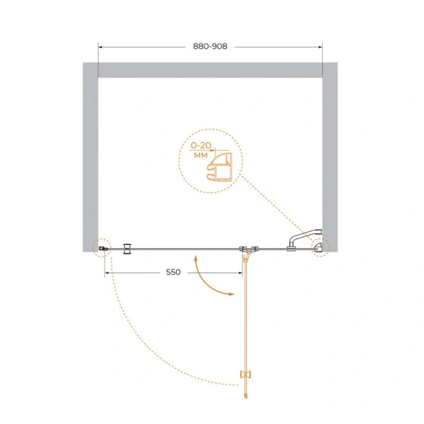 Душевая дверь в нишу Cezares Verona 90 см профиль хром VERONA-W-B-12-90-C-Cr (детальная фотография), современные, hi-tech
