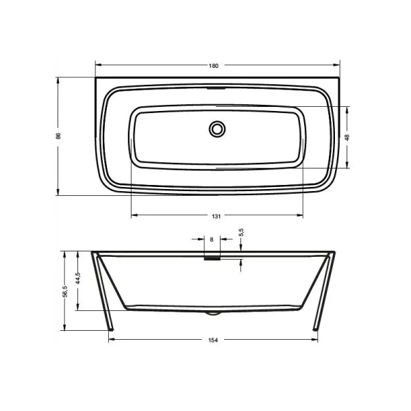 Ванна акриловая Riho Adore Fall B086002005, 180 x 86 см, наполнение через перелив, цвет белый (детальная фотография), современныe, hi-tech