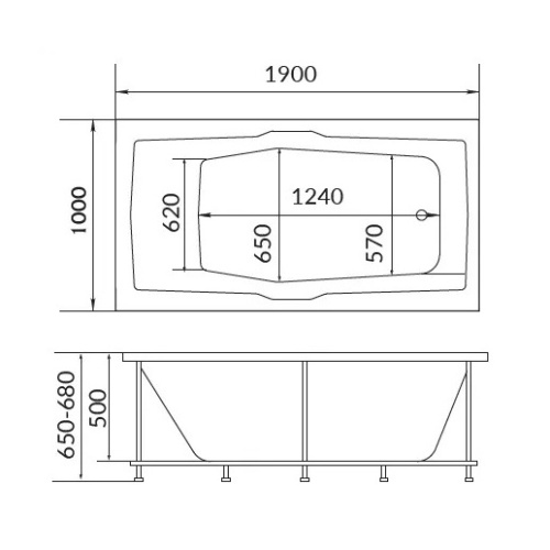Ванна акриловая 1Marka Korsika 190х100 см приставная 01кр1910 (детальная фотография), прямоугольные
