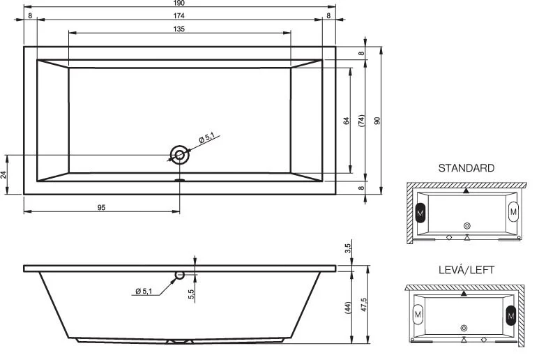Ванна гидромассажная Riho Lusso 190 x 90 см, FLOW2 BA9900500000000_FLOW2 (детальная фотография), акриловые