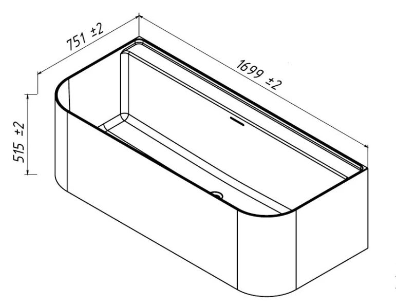 Ванна из искусственного камня Belux Атланта ВА-1700, 4810924287366, 170 x 75 см, с подставкой, белый (детальная фотография), современныe, hi-tech