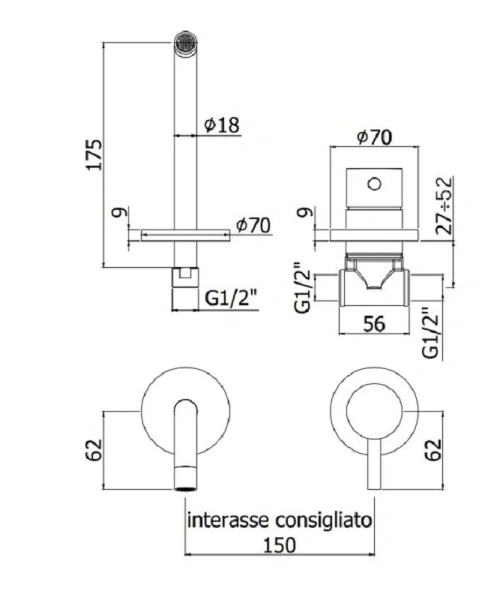 Смеситель для раковины Paffoni Light LIG006 встраиваемый (детальная фотография), для раковины