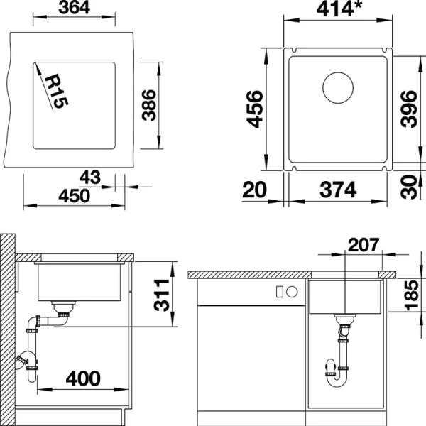 Мойка для кухни Blanco Subline 375-U (детальная фотография), керамические